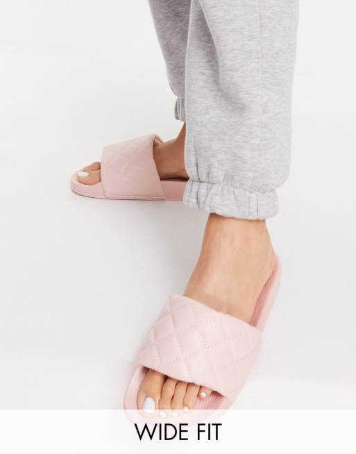 Truffle Collection Wide Fit - Vatterede pool-sliders i lyserød