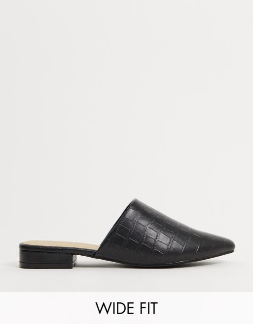 Truffle Collection wide fit woven flat mules in black | ASOS