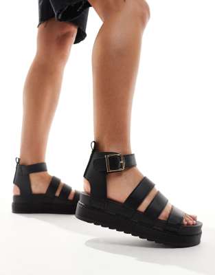 Truffle Collection Wide Strap Sandals In Black