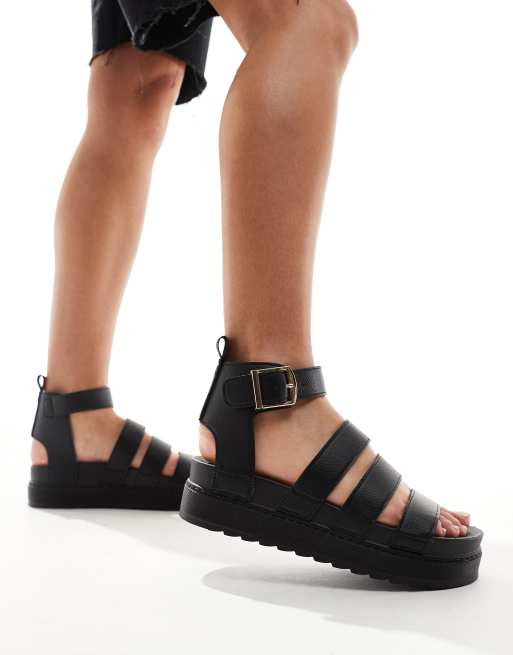 ASOS DESIGN Wide Fit Fiery cross strap flat sandals with diamante