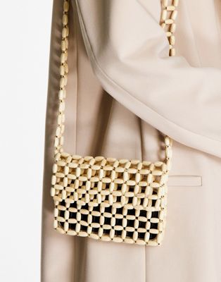 Truffle Collection woven bead bag in cream