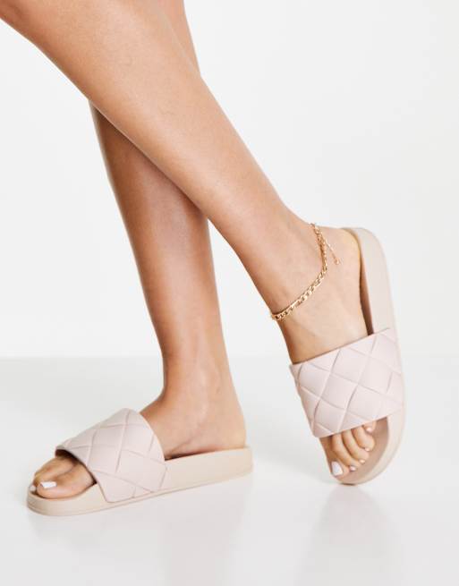 Truffle Collection woven pool slides in beige