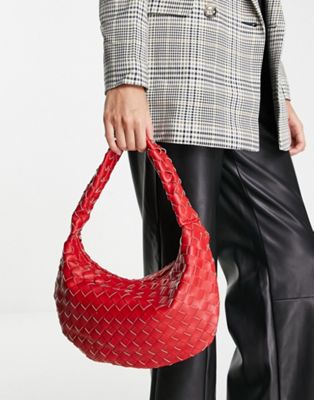 Truffle Collection woven ruched shoulder bag in red