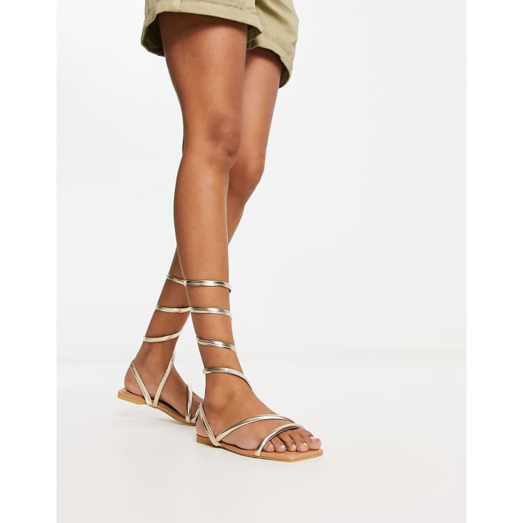 Truffle Collection Nude Crossover Ankle Strap Low Heel Sandals - UK 3