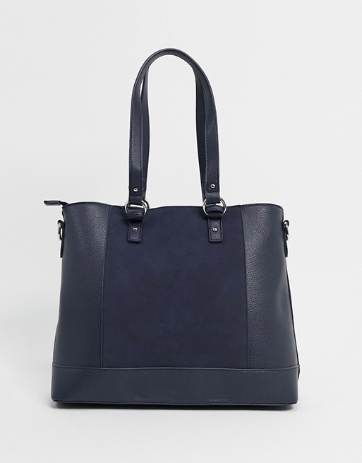 Truffle tote bag in faux suede mix in navy