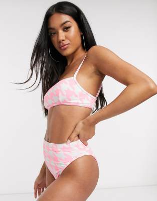 Трусы бикини в ломаную клетку с завышенной талией ASOS DESIGN-Мульти