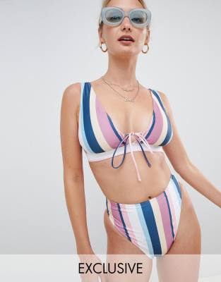 фото Трусы бикини в полоску с завышенной талией asos design fuller bust-мульти