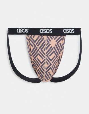 фото Трусы с открытой задней частью и принтом монограммы asos design-коричневый цвет