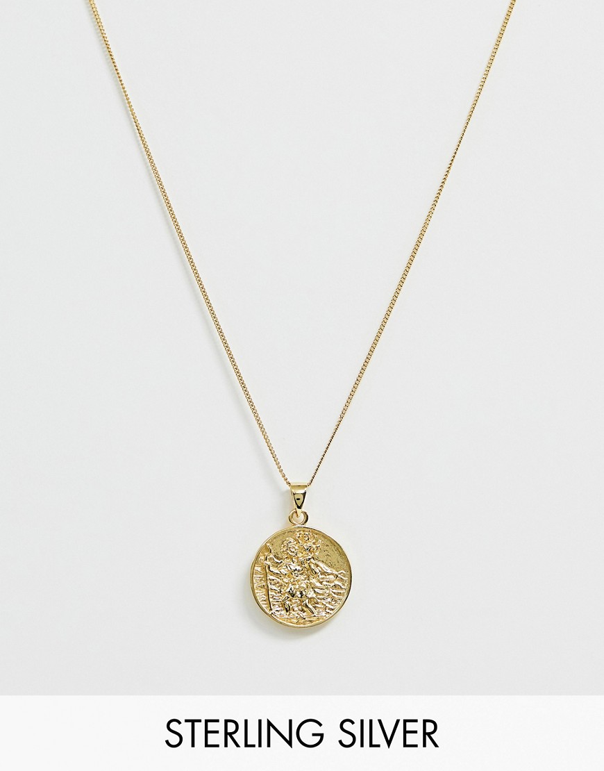 Ожерелья Цепочка из стерлингового серебра с позолотой 14 карат и подвеской с изображением Святого Христофора ASOS DESIGN-Золотистый