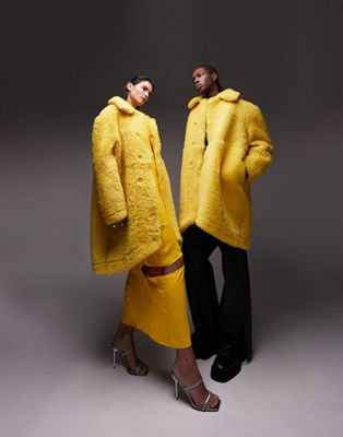 Topman Tstm Unisex Premium Limited Edition Cocoon Block Shearling Coat In Yellow
