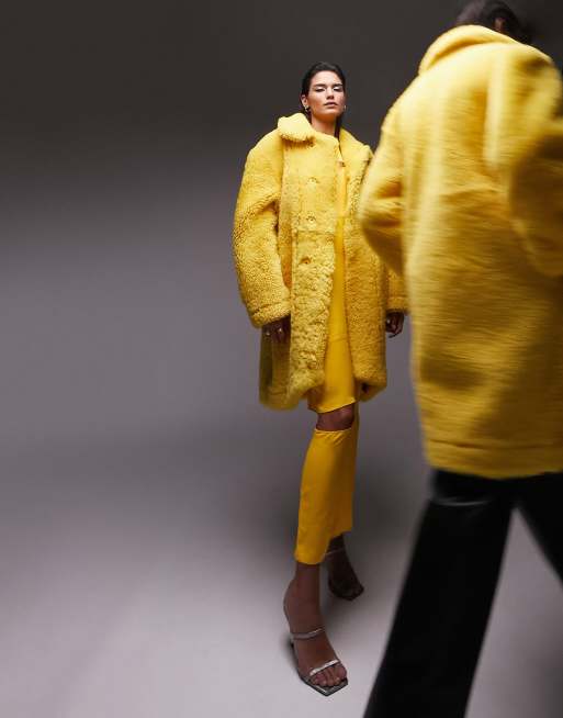 TSTM Unisex Premium Limited Edition cocoon block shearling coat in yellow