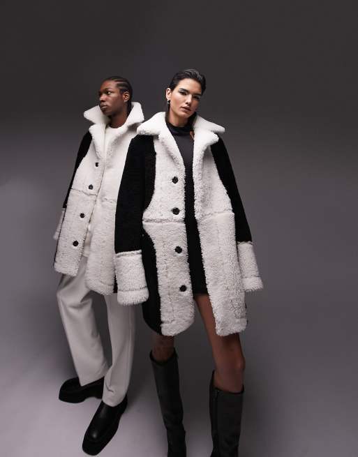 TSTM Unisex Premium Limited Edition colour block shearling coat in