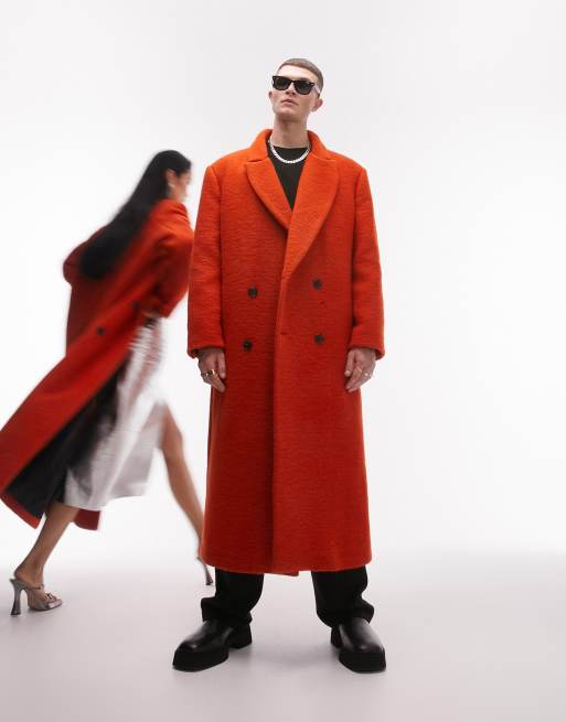 TSTM Unisex Premium Limited Edition wool rich color block overcoat in orange