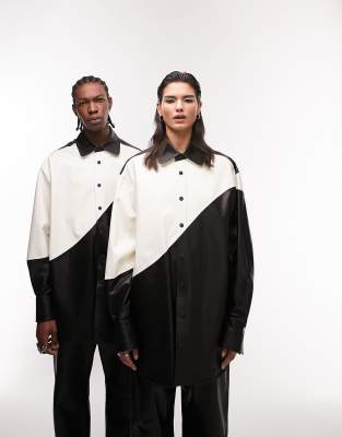 TSTM Unisex Premium Limited Edition zig zag leather panel shirt in black - ASOS Price Checker