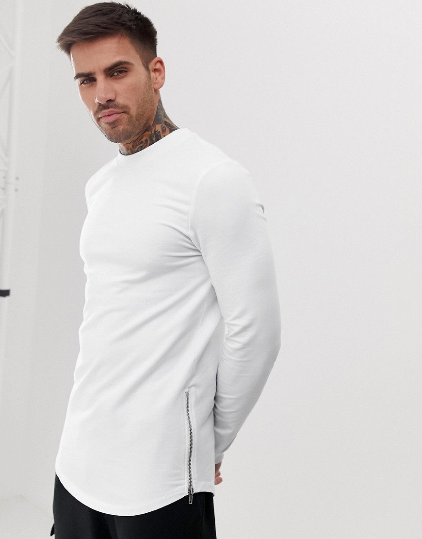 Tætsiddende longline sweatshirt med kurvet kant og sidelynlåse i hvid fra ASOS DESIGN