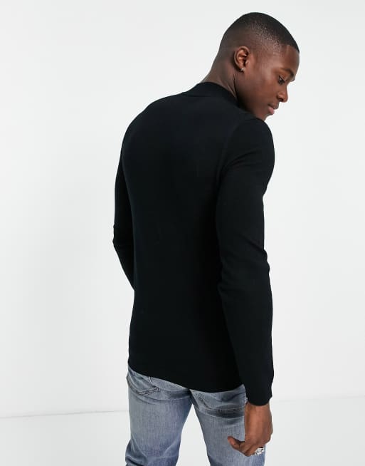 Tætsiddende sort trøje i merinould med rullekrave fra ASOS DESIGN, 2 af 4