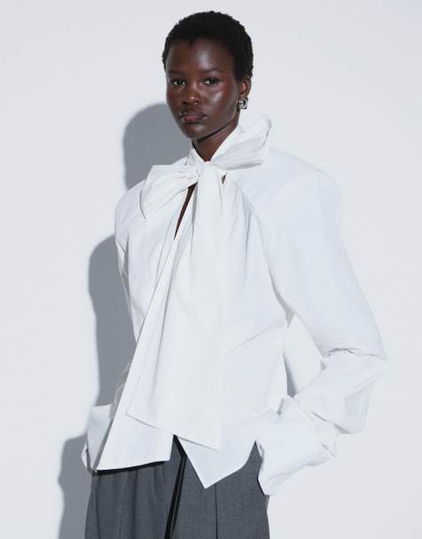 TTYA chemise en popeline à épaulettes et lien à nouer, blanche - view 1