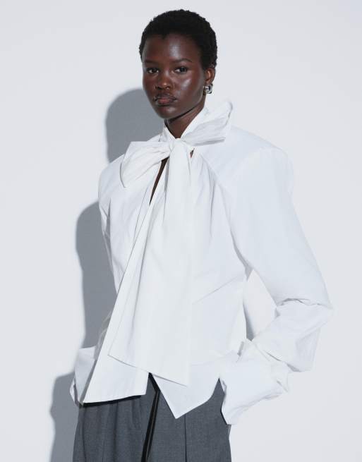 TTYA chemise en popeline à épaulettes et lien à nouer, blanche, 2 de 4