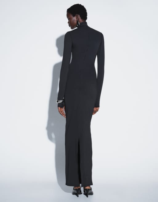 TTYA długa sukienka z dżerseju z długim rękawem w czerni, 3 z 4