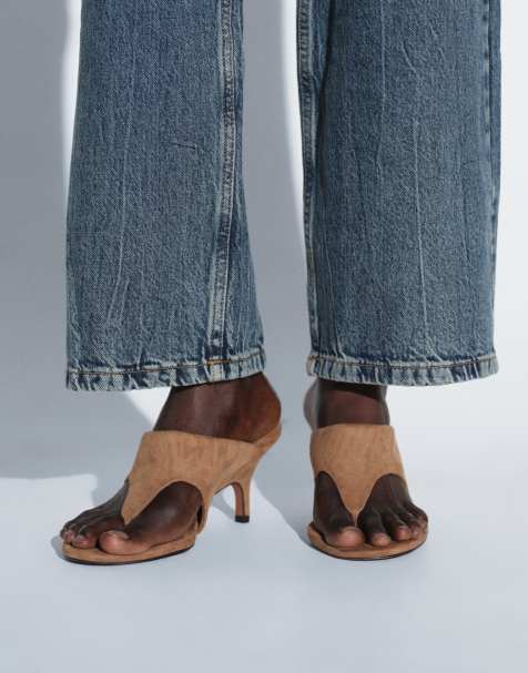 TTYA LAB mid heeled toe thongs in taupe - view 1