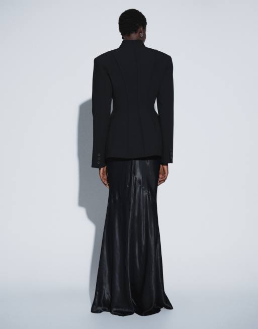 TTYA satin maxi skirt in black, 3 of 5