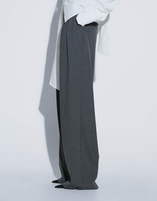 TTYA tailored pleated pants with waistband detail in gray, 3 of 5