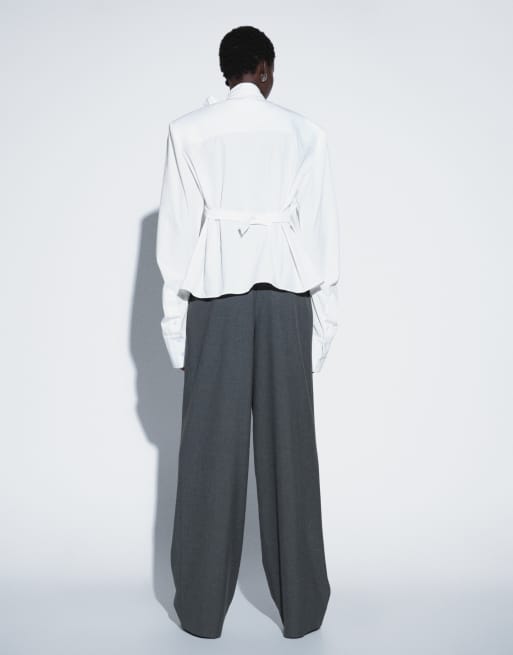 TTYA tailored pleated pants with waistband detail in gray, 5 of 5
