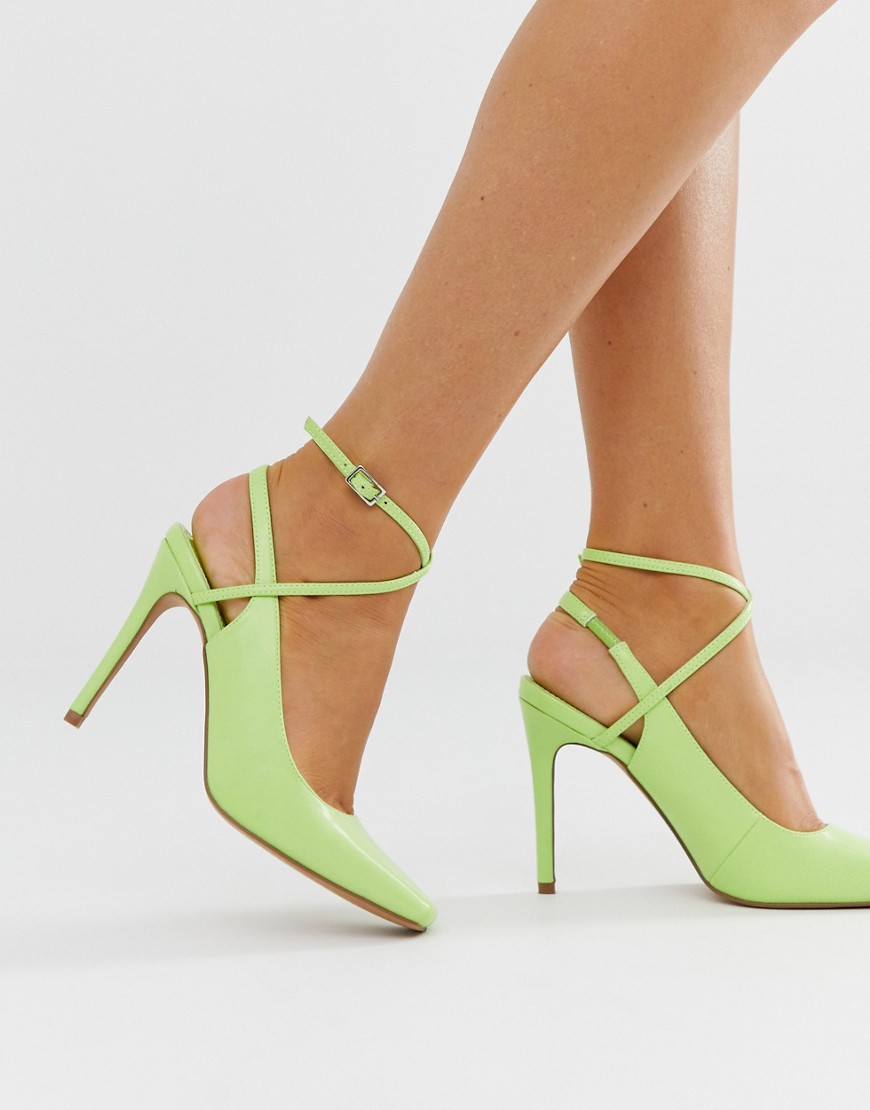 фото Туфли выбеленного неоново-зеленого цвета на каблуке-шпильке и с квадратным носком asos design priceless-зеленый