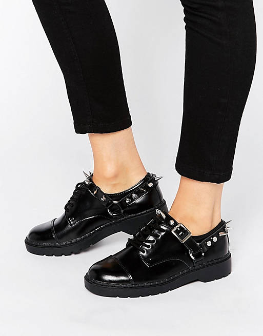 T.U.K Shoes Womens Black Leather Harness Argyl Derby Shoes 