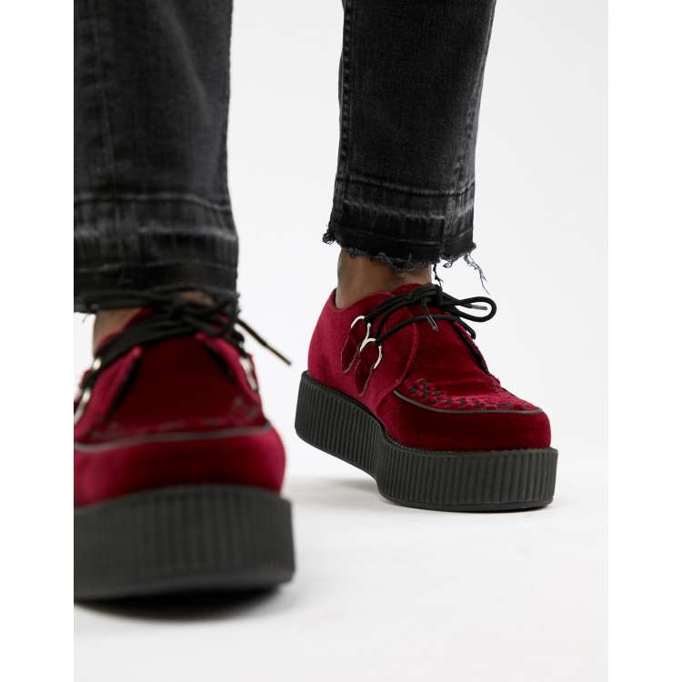 T.U.K vegan Creepers plateforme en velours Rouge ASOS