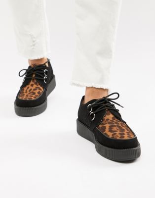 T.U.K vegan platform creepers with leopard print-black