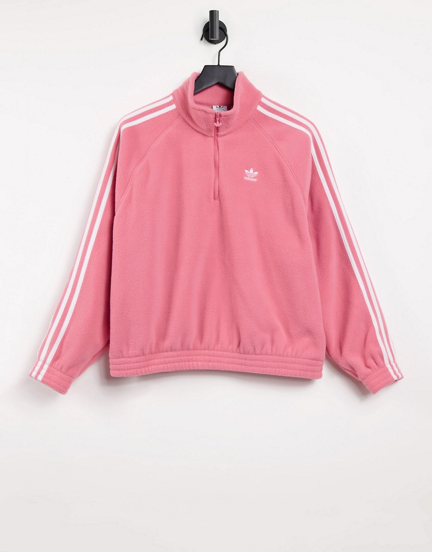 Туманно-розовый флисовый свитшот с короткой молнией и тремя полосками adidas Originals Adicolor-Розовый цвет