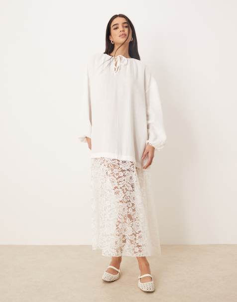 Túnica color crema de estilo bohemio de encaje de mezcla de tejidos de ASOS DESIGN - view 1
