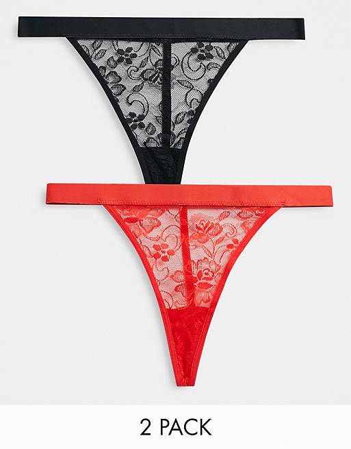 Tutti Rouge 2 pack lace string thong in red and black
