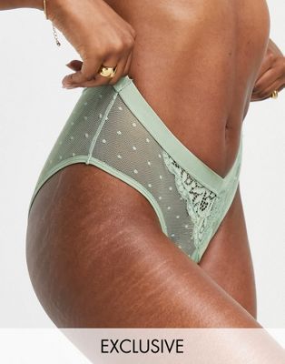 Tutti Rouge dobby mesh and lace mix low front brazilian brief in basil
