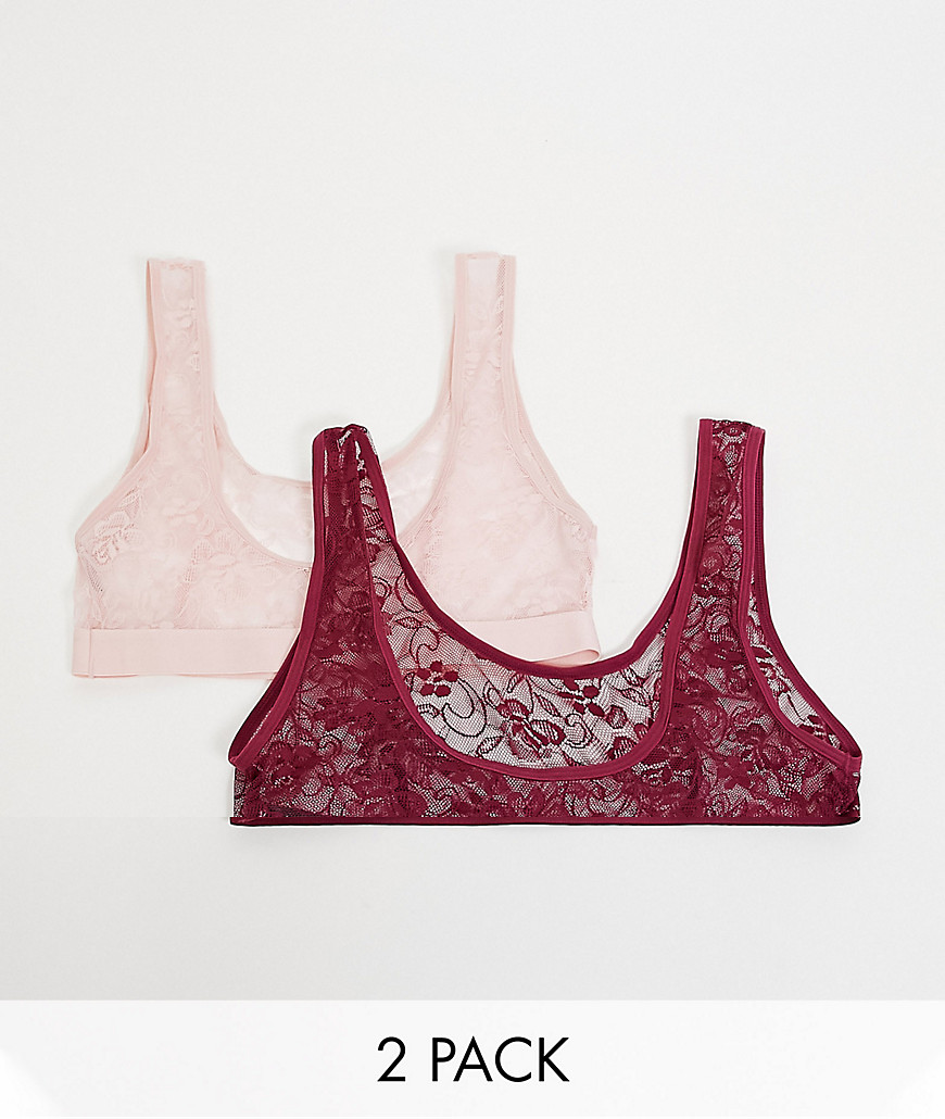 Tutti Rouge Fuller Bust 2 pack lace crop bralette in blush and wine-Multi