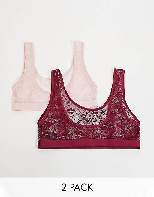 Tutti Rouge Fuller Bust 2 pack lace crop bralette in blush and wine