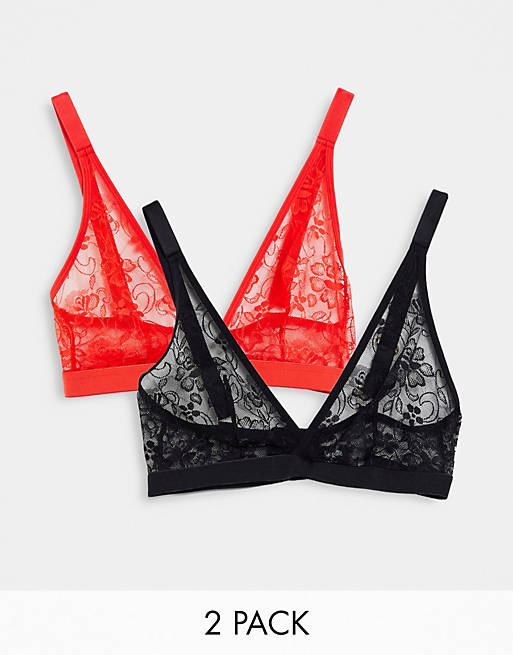 Tutti Rouge Fuller Bust 2 pack lace triangle bralette in red and black
