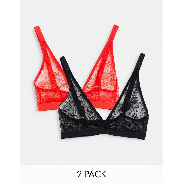 Tutti Rouge Fuller Bust 2-pack lace triangle bralettes in red and black