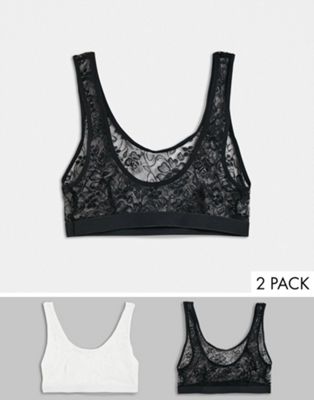Tutti Rouge Fuller Bust Duo 2 pack lace bralette in black and white - ASOS Price Checker