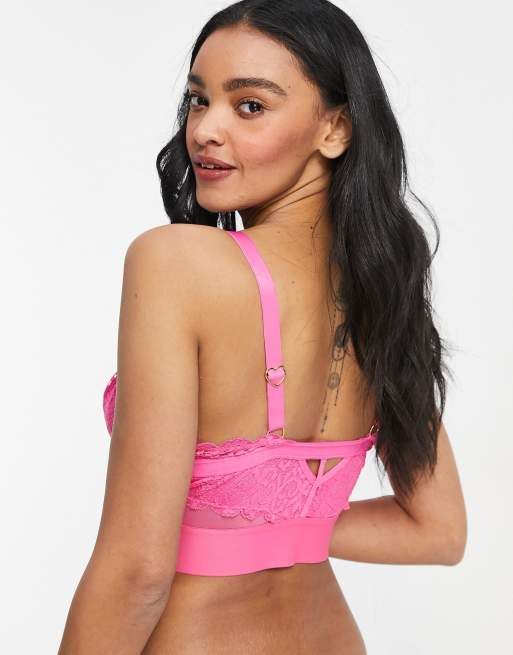 Hot Pink Cross Front Strap Lace Bra