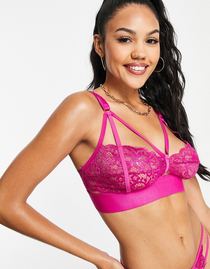 Fuller Bust Kennedy strappy semi open cup lace bralette in pink