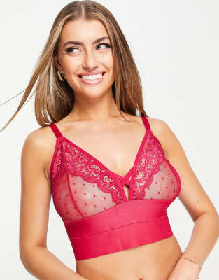 Tutti Rouge Tutti Rouge Fuller Bust Victoria mesh and lace bralette with extra thick longline detail in cerise-Pink