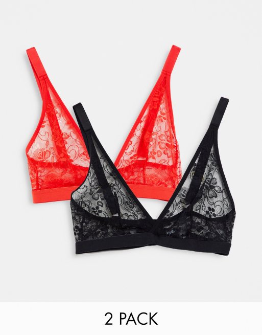 Tutti Rouge – Größere Brust – Triangel-Bustier aus Spitze in Rot und Schwarz im 2er-Pack