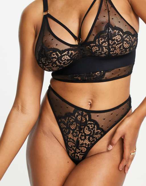 Tutti Rouge Savannah high waist dobby mesh and lace mix brazilian briefs in black