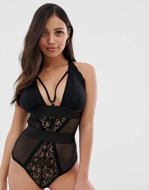 Tutti Rougette – Alicia – Czarne body do większych rozmiarów biustu z koronki i siateczki, z paseczkami