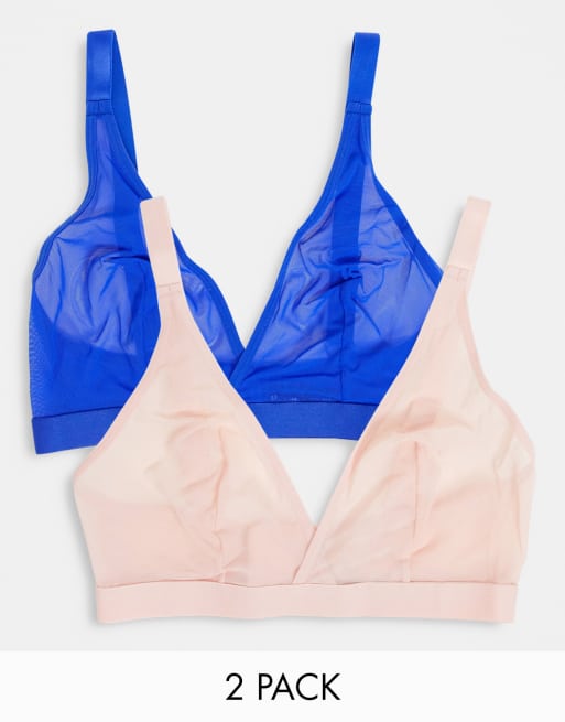 Tutti Rougette Coppe Grandi - Confeziona da 2 brassière a triangolo in rete blu cobalto e color cipria - MULTI
