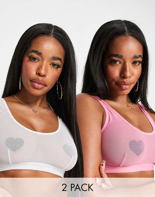 Tutti Rougette - Vollere buste - Set van 2 cropped bralettes van mesh in wit en roze - MULTI