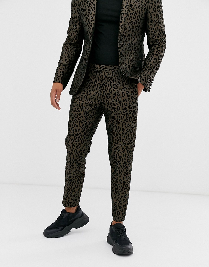 Tux Til Dawn - Cropped habitbukser med leopardprint i skinny pasform-Brun