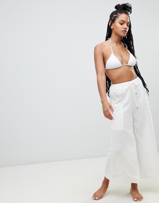 white mesh beach pants